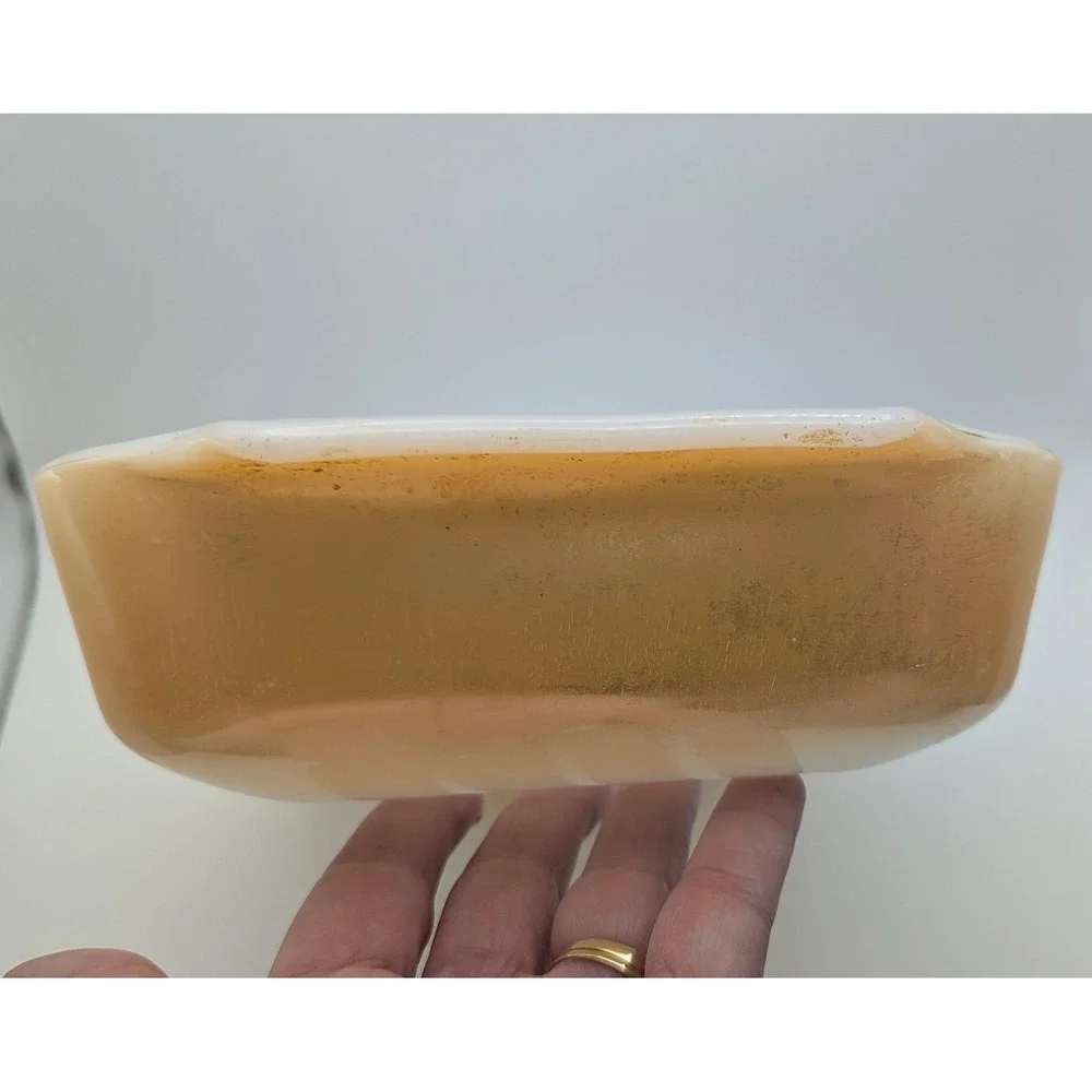 Vtg 1.5qt 432 Fire-King‎ Peach Luster Milk Glass Rectangular Baking Dish Anchor